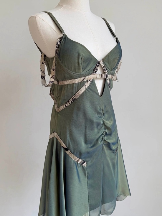 Roberto Cavalli Other - Roberto Just Cavalli Vintage Olive Green Iridescent Silk Mini Dress size 40